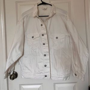 White denim jackets size small but fits more like a medium or large.